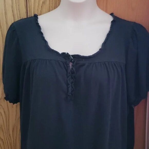 TWO Plus Tops 1X Black cotton top by Roaman's + Cute top by Croft & Barrow - Picture 3 of 9
